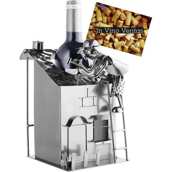 Brubaker Portabottiglie Da Vino Casa Con Conciatore Scultura In Metallo Con Carta Regalo-image