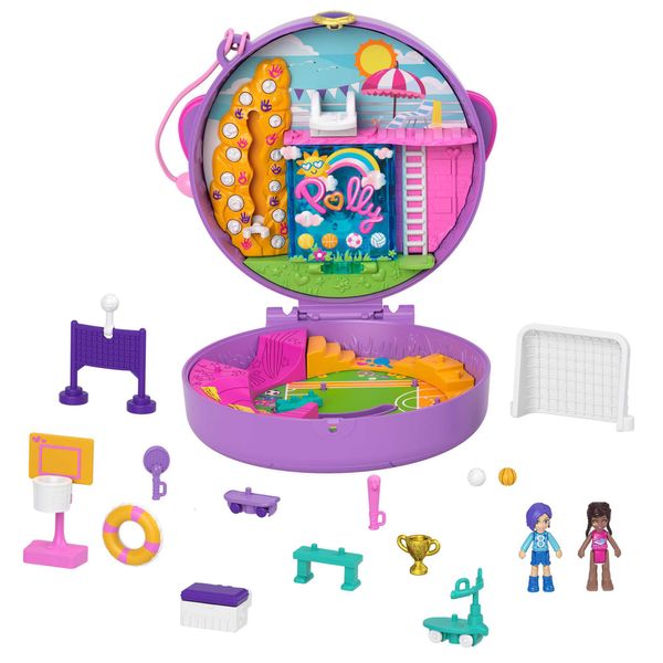 Scatola Di Calcio Polly Pocket, Set Di Gioco Con 2 Figure E Accessori-image