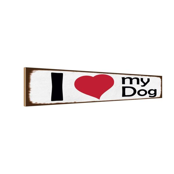 Vianmo Insegna In Legno 10X46 Cm I Love My Dog Herz Hund-image