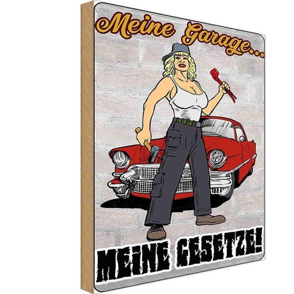 Vianmo Insegna In Legno 18X12 Cm Pinup Meine Garage Meine Gesetze-image