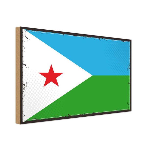 Vianmo Insegna In Legno 30X40 Cm Bandiera Dschibutis Retro Flag Djibouti-image