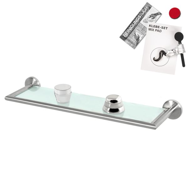 Bremermann Serie Bagno Piazza - Ripiano In Vetro Con Cornice Incl. Set Di Adesivi, Ripiano In Vetro, Ripiano Per Bagno In Vetro E Acciaio Inox, Opaco-image