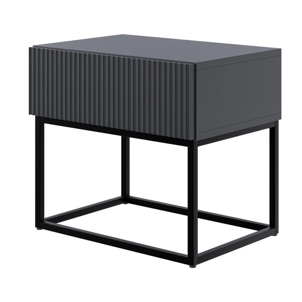 Selsey Veldio - Comodino Con Cassetto, Nero Con Struttura In Metallo, 50 Cm-image