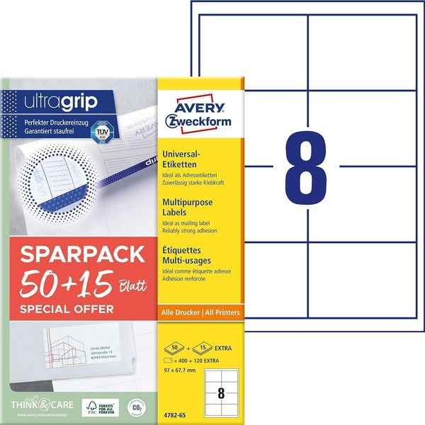 Avery Zweckform 4782-65 520 Avery Zweckform Etiketten Weiß 97,0 X 67,7 Mm-image
