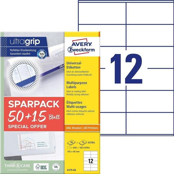 Avery Zweckform 6175-65 780 Avery Zweckform Etiketten Weiß 105,0 X 48,0 Mm-image