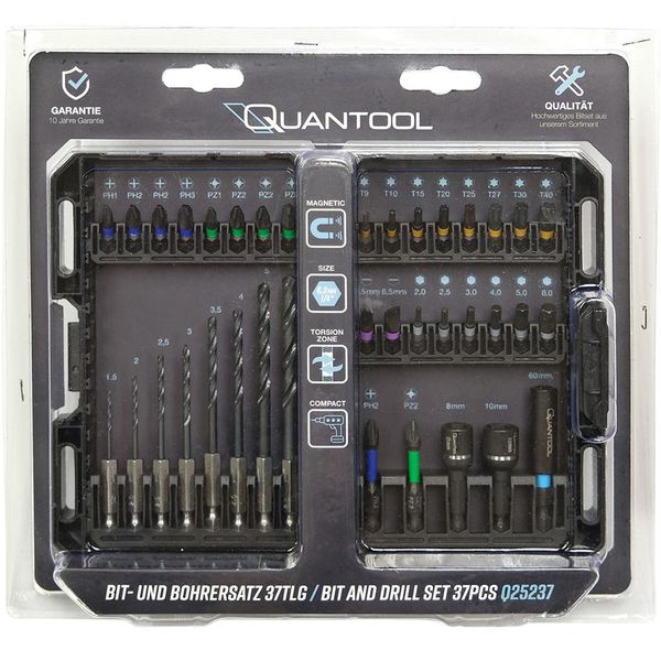 Quantool Q25237 Set Di Punte E Trapani Quantool, 37 Pezzi, In Scatola Di Plastica-image