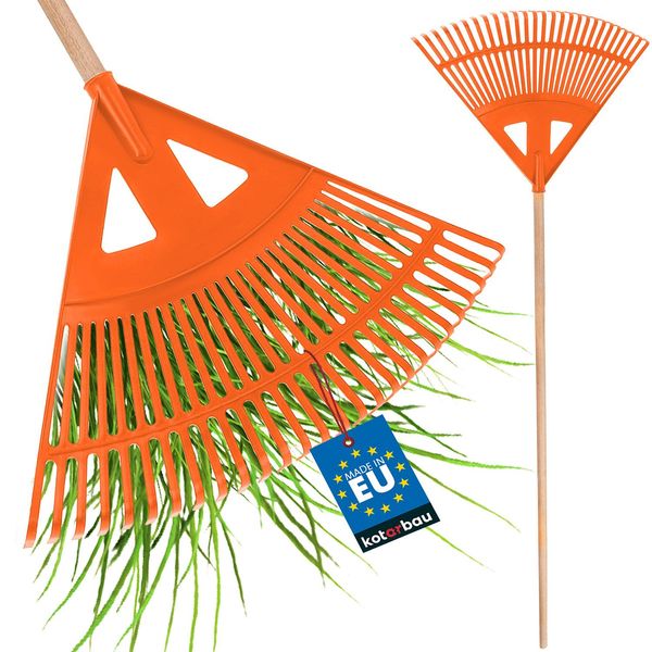 Kotarbau® Rastrello Robusto 580 Mm Con Manico Scopa Per Foglie Rastrello Per Foglie Ventaglio Per Foglie Spazzatrice Per Foglie Rastrello Per Foglie In Plastica Arancione-image