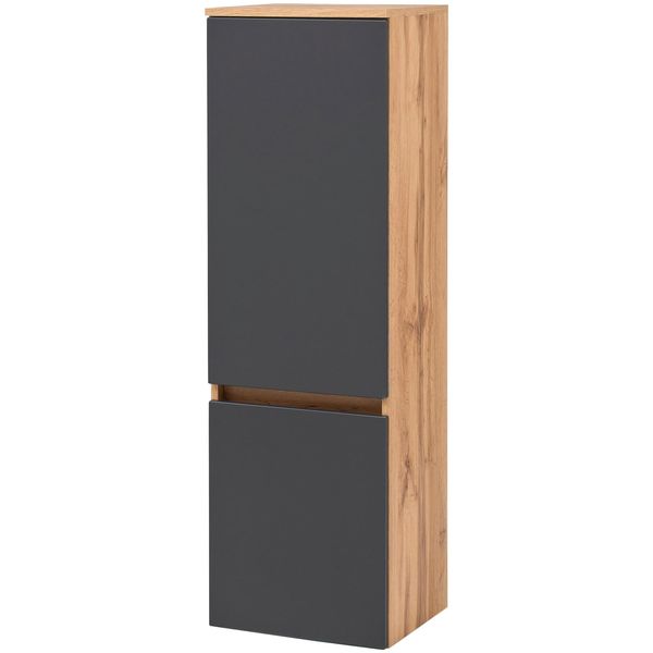 Midischrank Welltime "Kaunas", Grau (Matt Grau, Wotaneiche), B:40Cm H:130Cm T:35Cm, Holzwerkstoff, SchräNke, Midischrank, 40 Cm Breit, Soft-Close-Funktion-image