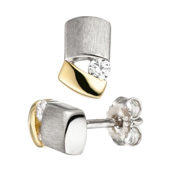 Paar Ohrstecker Jobo, Silber (Silber 925), Ohrringe, Damen, Silber 925 (Sterlingsilber), 925 Silber Bicolor Vergoldet Mit Zirkonia-image