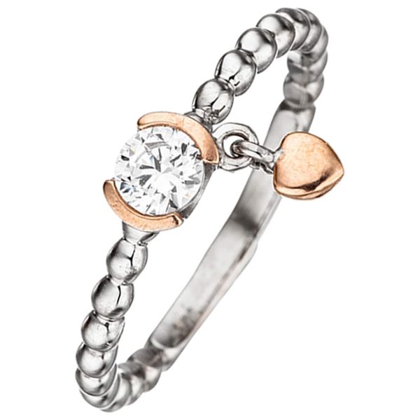 Fingerring Jobo Gr. 52, Silber (Silber 925), Fingerringe, Damen, 52, Silber 925 (Sterlingsilber), Fingerring, Herz 925 Silber Bicolor Mit Zirkonia-image