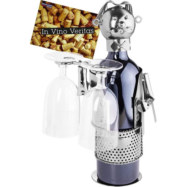 Brubaker Portabottiglie Vino Portabottiglie Cameriere Oggetto Decorativo In Metallo Con Biglietto D'auguri Per Regalo Vino-image