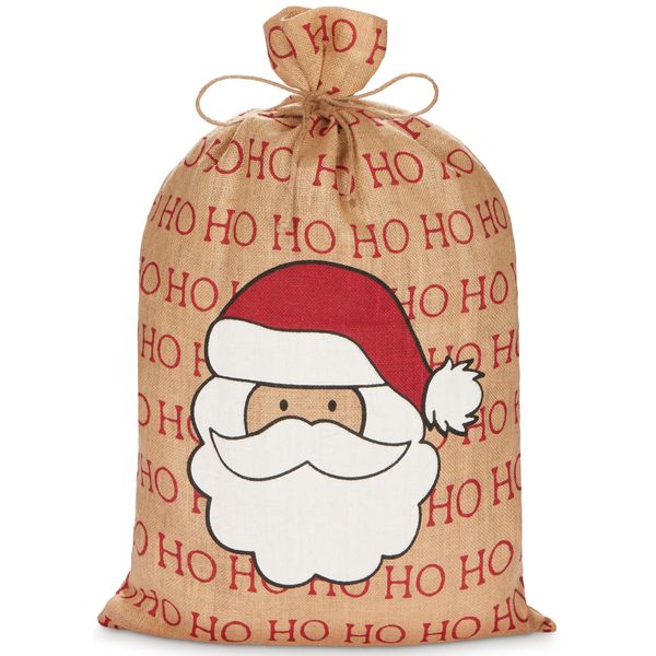 Brubaker Sacco Di Natale Di Babbo Natale - Sacco Da 80 Cm Per Regali Di Natale - Babbo Natale Ho Ho Ho - Sacco Di Babbo Natale In Iuta - Sacco Con Corda Per Regali-image