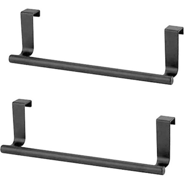 Set Di 2 Portasciugamani Sospesi | Portasciugamani Da Cucina Per Ante Di Armadietti | Portasciugamani Nero Senza Trapano | Appendiabiti Da Porta Come Barra, Salvaspazio Per Appendere Gli Strofinacci In Cucina 23Cm-image
