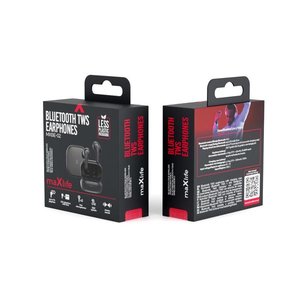 Maxlife MXBE-02 Tws Cuffie Bluetooth 5.2 Touch Control In-Ear Con Microfono Nero-image