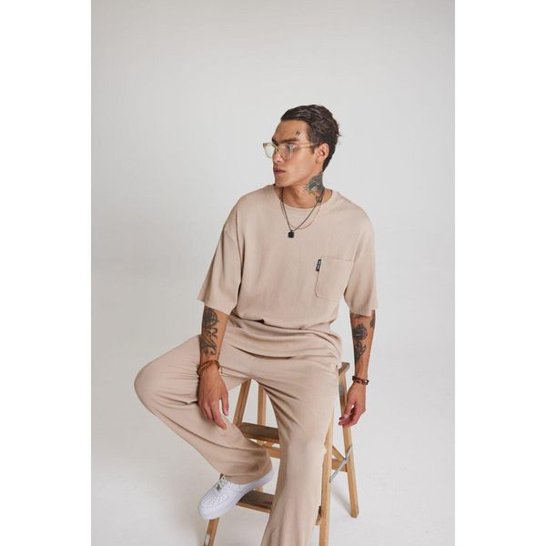 Tuta Sportiva Uomo Pantaloni Tempo Libero T-Shirt Tempo Libero Oversize M Beige-image