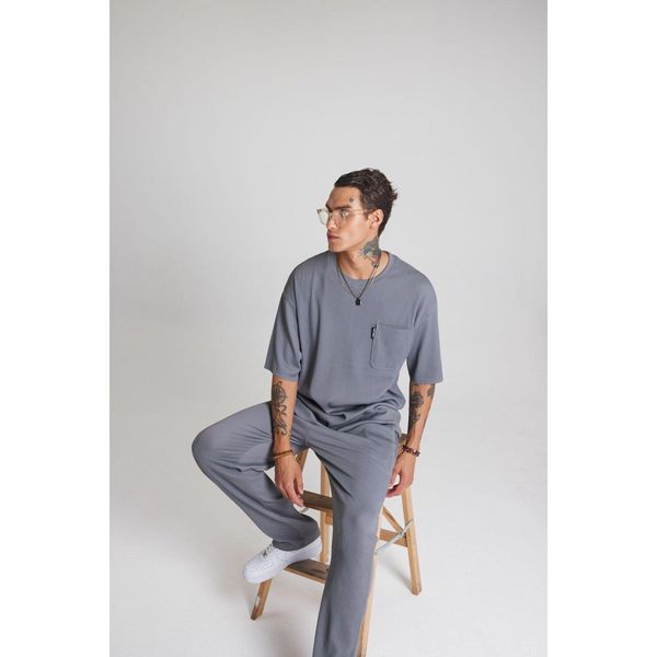 Tuta Sportiva Da Uomo Pantaloni Per Il Tempo Libero T-Shirt Per Il Tempo Libero Oversize L Grigio-image