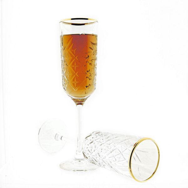 Pasabahce 440356 Bicchiere Da Champagne Timeless Golden Touch, Calice Da Champagne 175 Ml, Oro Trasparente, 4 Pezzi-image