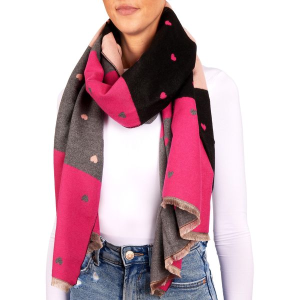 Brubaker Cashmirillo Sciarpa Da Donna Con Motivo A Cuore - 70 X 200 Cm - Calda, Accogliente E Oversize - Sciarpa Invernale In Lana, Rosa Nero E Rosa-image