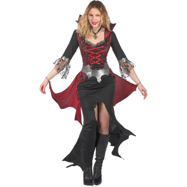 Elegante Costume Da Vampiro Barocco Per Donna Nero-Rosso-Grigio - M-image