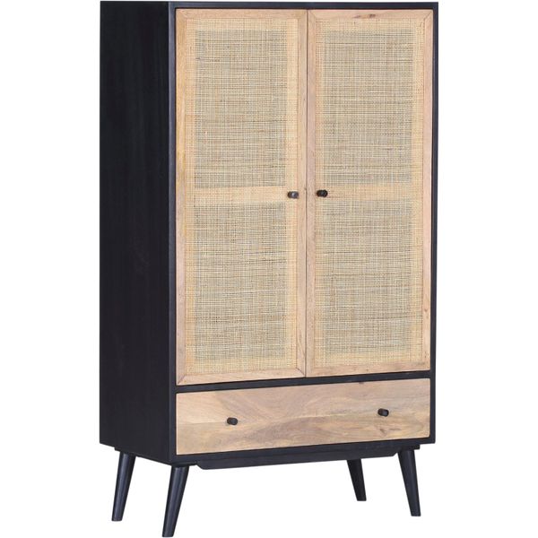 Highboard Gutmann Factory "Linus", Schwarz (Natur, Schwarz), B:80Cm H:137Cm T:42Cm, Massivholz, Sideboards, Highboard, Stauraumschrank Mit Front Aus Rattangeflecht, Breite 80 Cm-image