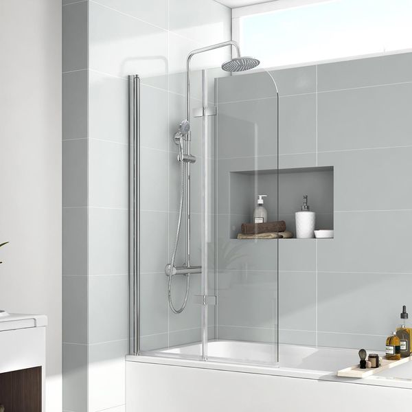 Emke Cabina Doccia 100X140Cm Schermo Pieghevole Per Vasca Da Bagno Schermo Doccia In Vetro Nano 6Mm Easy Clean-image