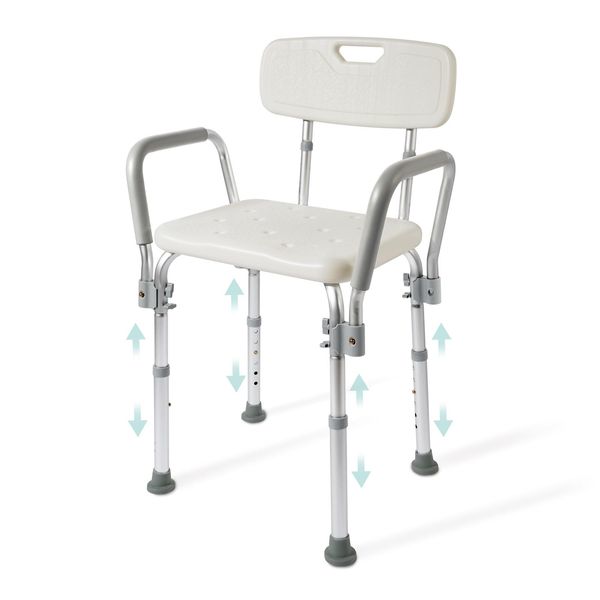 Emke Sgabello Da Doccia Con Bracciolo E Schienale Sgabello Da Doccia, Sgabello Da Bagno Regolabile In Altezza In 6 Posizioni Sedile Da Bagno Antiscivolo Gambe In Alluminio-image