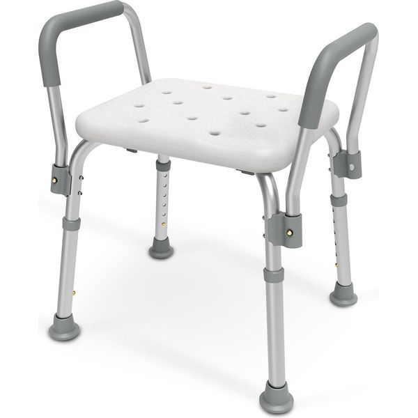 Emke Sgabello Da Doccia Con Bracciolo Rimovibile, Sgabello Da Doccia Antiscivolo Regolabile In Altezza, Sgabello Da Bagno Max. Portata 136 Kg - Sgabello Da Bagno Per Anziani-image
