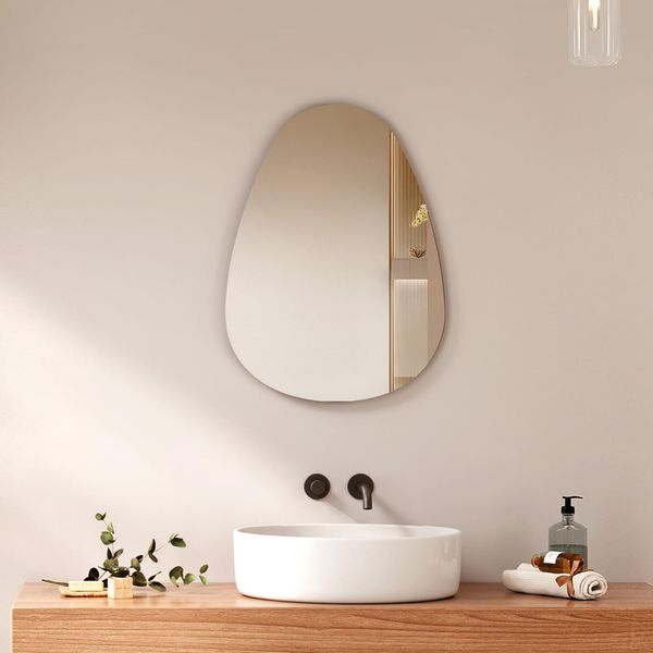 Emke Specchio Asimmetrico 70 X 50 Cm, Specchio Da Parete Per Bagno Asimmetrico, Specchio Moderno Ovale, Specchio Da Parete Per Bagno, Camera Da Letto, Corridoio-image