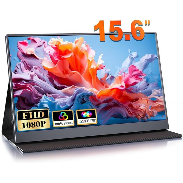 Monitor Portatile Da 15,6 Pollici, Monitor Portatile Ips 100% Srgb Da 15,6 Pollici, Schermo Portatile 1080P Fhd, Monitor Intelligente Usb C/Mini Hdmi, Per Telefono/Portatile/Pc/Ps5-image