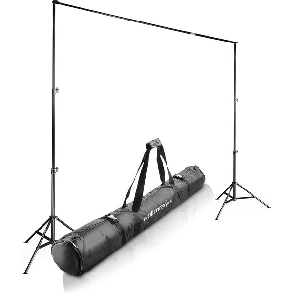 Walimex Pro Sistema Di Fondali Telescopici Xl 225-400 Cm Di Larghezza, Sistema Di Fondali Fotografici 102-256 Cm Di Altezza, Treppiede Per Lampada 5/8'', Per Fotografia, Video E Green Screen, Per Tele In Carta E Tessuto-image