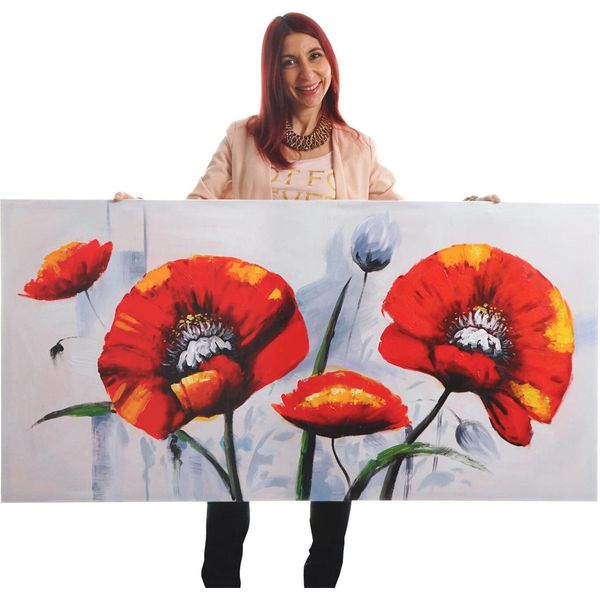 Pittura A Olio Papavero Rosso, 100% Dipinto A Mano Pittura Murale Xl, 140X70Cm-image