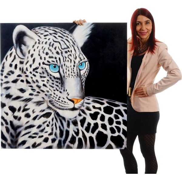 Pittura A Olio Leopardo Bianco, 100% Dipinto A Mano Pittura Murale Xl, 100X100Cm-image