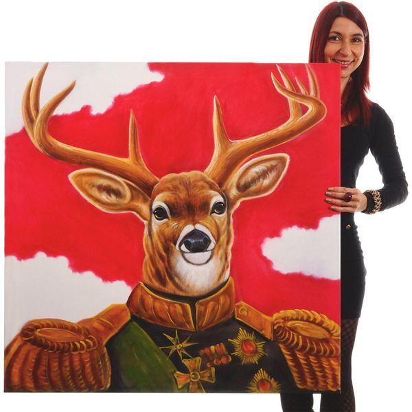 Pittura A Olio Cervo, 100% Dipinto A Mano Pittura Murale Xl, 100X100Cm-image