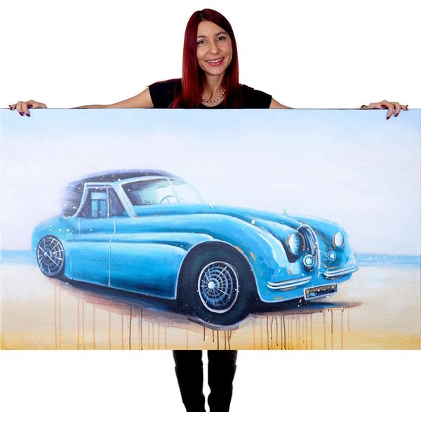 Pittura Ad Olio Auto D'epoca, 100% Dipinto A Mano Pittura Murale Xl, 140X80Cm-image