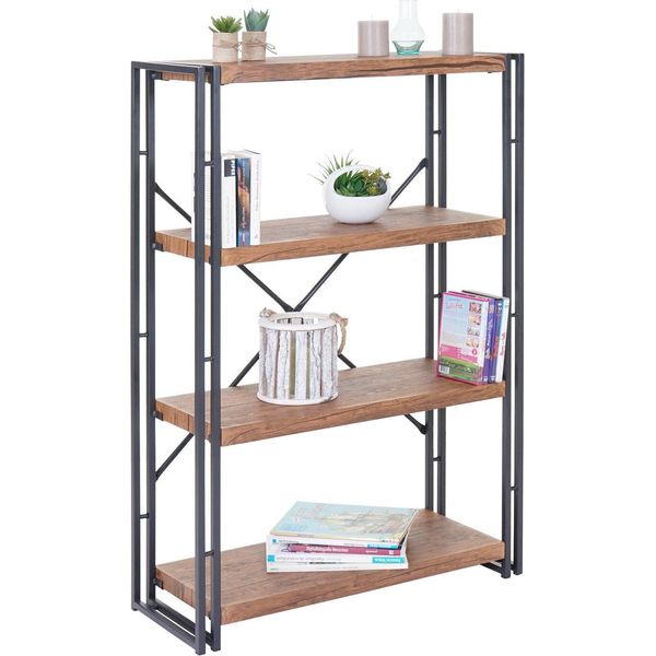 Libreria HWC-A27, Scaffale Indipendente, Scaffale Da Salotto, 121X80Cm Struttura 3D A 4 Livelli, Aspetto Rovere Selvatico-image