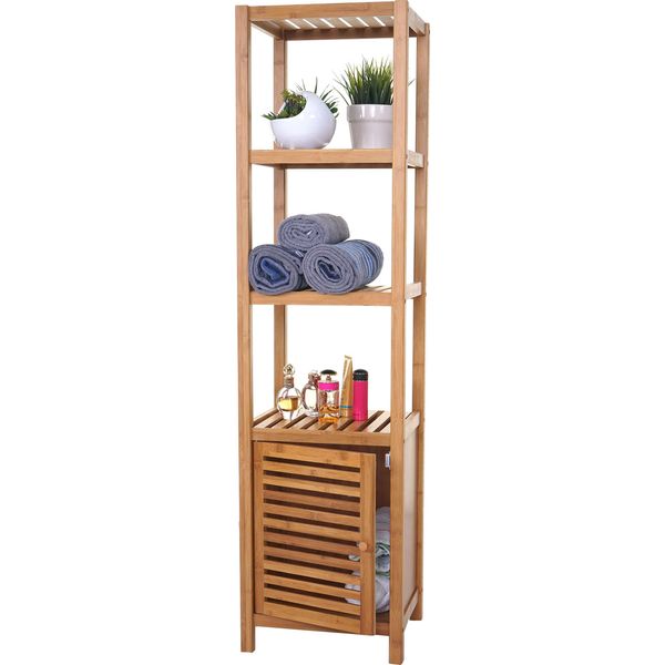 Mensola Da Bagno HWC-B18, Mensola Per Mobile Da Bagno Con Anta, Bambù ~ 140X36X34Cm-image