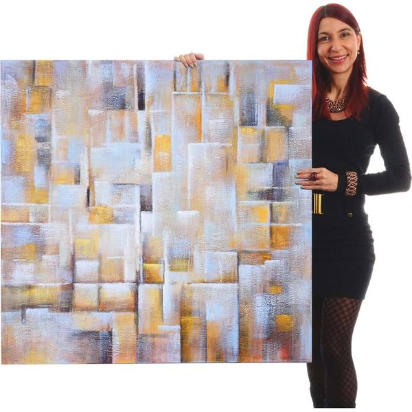 Cubi Di Pittura Ad Olio, 100% Pittura Murale Dipinta A Mano Xl, 100X100Cm-image