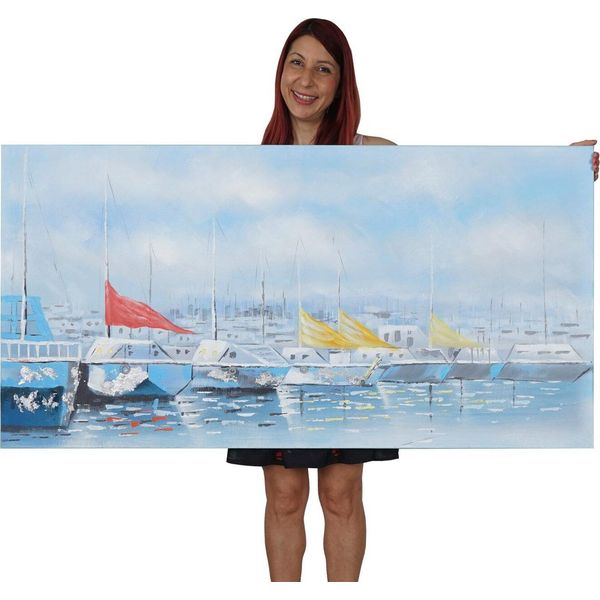 Pittura A Olio Barche, 100% Dipinto A Mano Pittura Murale Xl, 140X70Cm-image