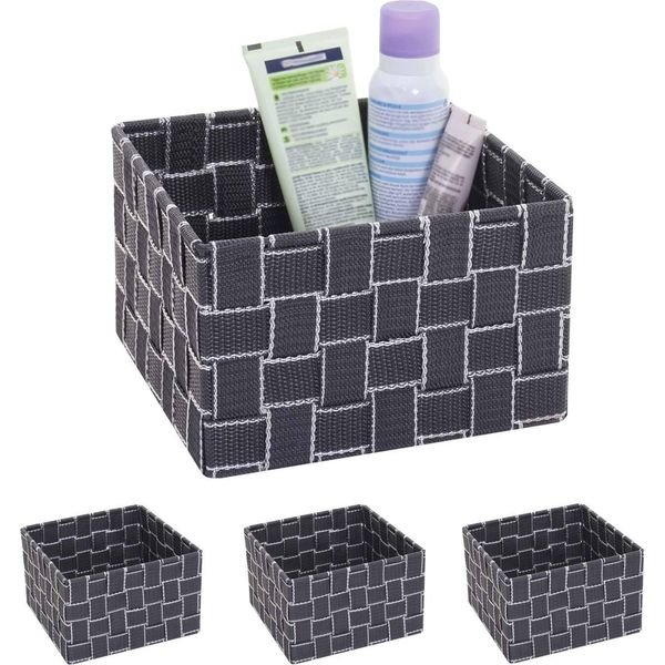 Set Di 4 Cesti Portaoggetti HWC-C37, Cesto Decorativo Cesto Portaoggetti Cesto Decorazione 12X19X19Cm ~ Grigio Scuro-image