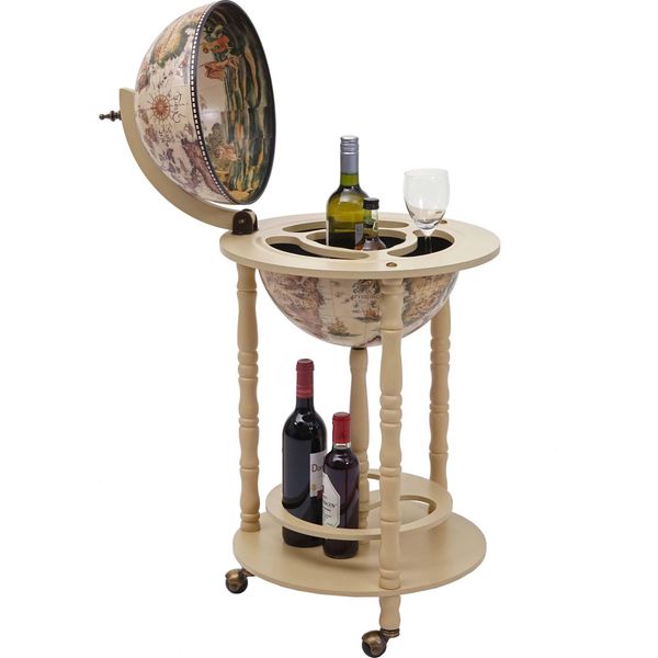 Globe Bar HWC-D83, Portabottiglie Da Minibar, Globo Ø 33 Cm Arrotolabile In Legno Di Eucalipto Mvg ~ Marrone Naturale-image