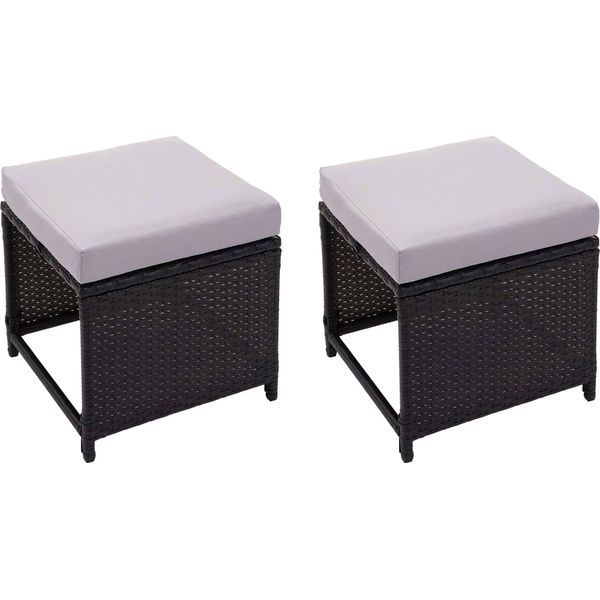 Set Di 2 Sgabelli In Poly Rattan HWC-G16, Sgabello Da Giardino, Sgabello, Gastronomia ~ Nero, Cuscino Grigio Chiaro-image