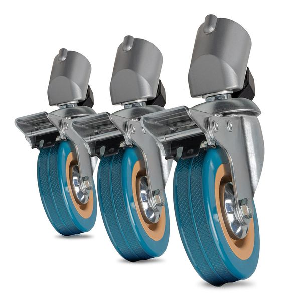 Walimex Pro Ruote Per Treppiedi Pro Set Di 3 - Set Di Ruote Per Treppiedi - Metallo E Alluminio, Ø 75 Mm - Con Freno Di Bloccaggio - Per Gambe Di Treppiedi Ø 18-22 Mm - Per Lampade E Treppiedi Video, Grigio-image
