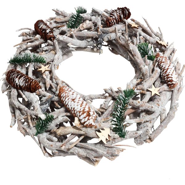 Corona D'avvento Xxl Rotonda, Decorazione Natalizia Da Tavolo, Legno Ø 48Cm Bianco-Grigio ~ Senza Candele E Supporti-image
