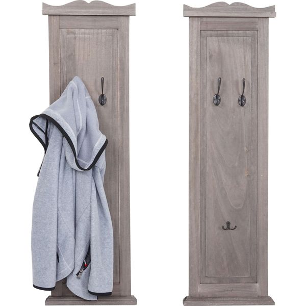 Set Di 2 Appendiabiti T33, Appendiabiti Da Parete, Pannello Appendiabiti, Ganci Da Parete In Legno 109X28X4Cm ~ Grigio-Marrone Shabby-image