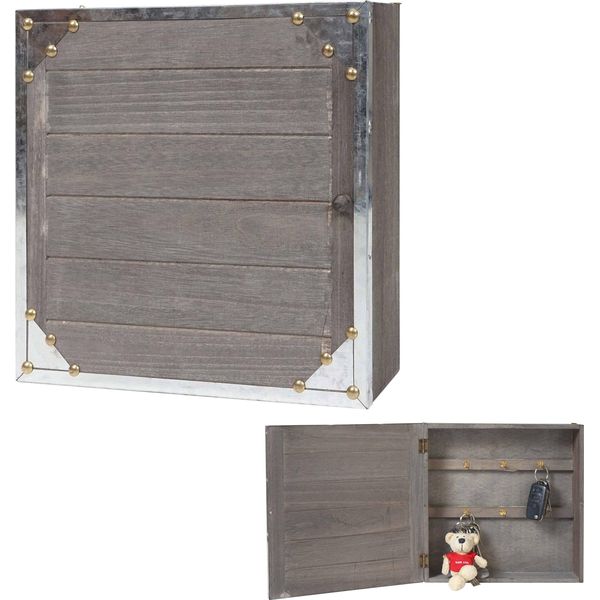 Cassetta Portachiavi Virginia, Cassetta Portachiavi In Legno, Effetto Shabby Vintage 27X27X6Cm ~ Grigio-Marrone-image