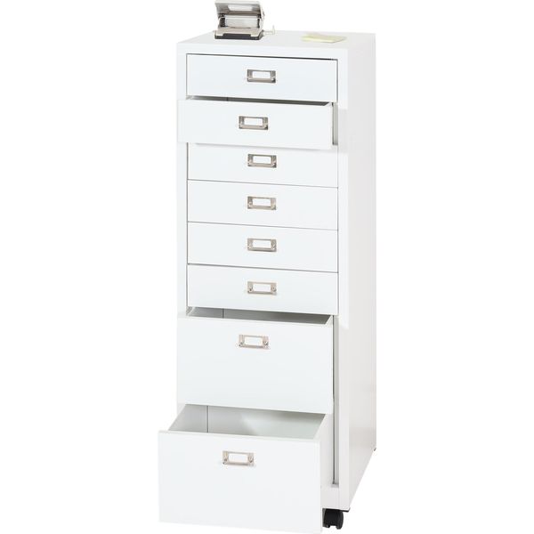 Piedistallo Mobile HWC-L49, Armadio A Cassetti In Acciaio, Schedario, Metallo 115X40X41Cm 8 Cassetti ~ Bianco-image