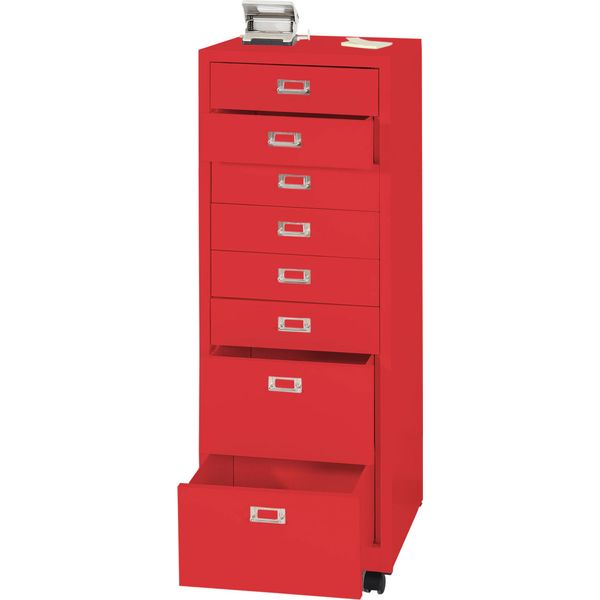 Piedistallo Mobile HWC-L49, Armadio A Cassetti In Acciaio, Schedario, Metallo 115X40X41Cm 8 Cassetti ~ Rosso-image