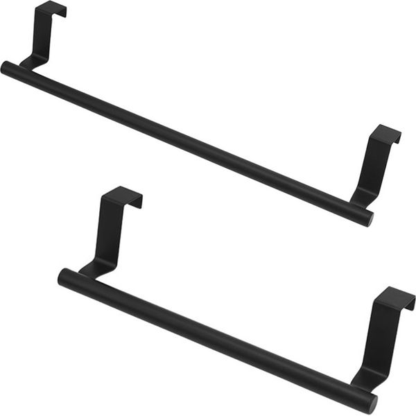 Set Di 2 Portasciugamani Sospesi In Acciaio Inox | Portasciugamani Da Cucina Nero In Due Misure Per Ante Di Armadietti | Portasciugamani Da 23 Cm E 36 Cm Senza Foratura | Portasciugamani Salvaspazio Per La Cucina-image