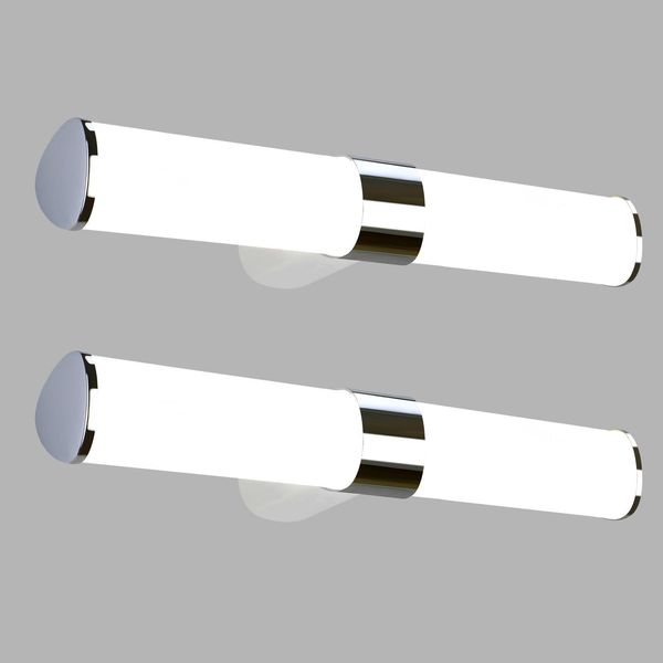 Zmh Led Lampada A Specchio Lampada A Specchio 2 Pezzi Lampada Da Parete Cromata IP44 Luce Da Parete Bianco Neutro 4000K Luce A Prova Di Umidità 8W 40CM Per Armadio Cucina Cantina-image