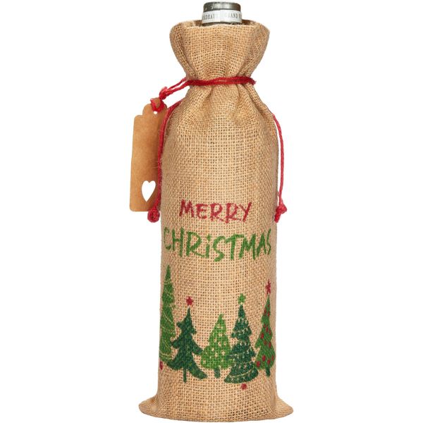 Brubaker Sacchetto Natalizio Per Vino - Buon Natale Verde/Rosso - 36 Cm X 17 Cm Sacchetto Di Iuta - Sacchetto Per Vino E Spumante - Sacchetto Per Bottiglie, 1 Pezzo-image